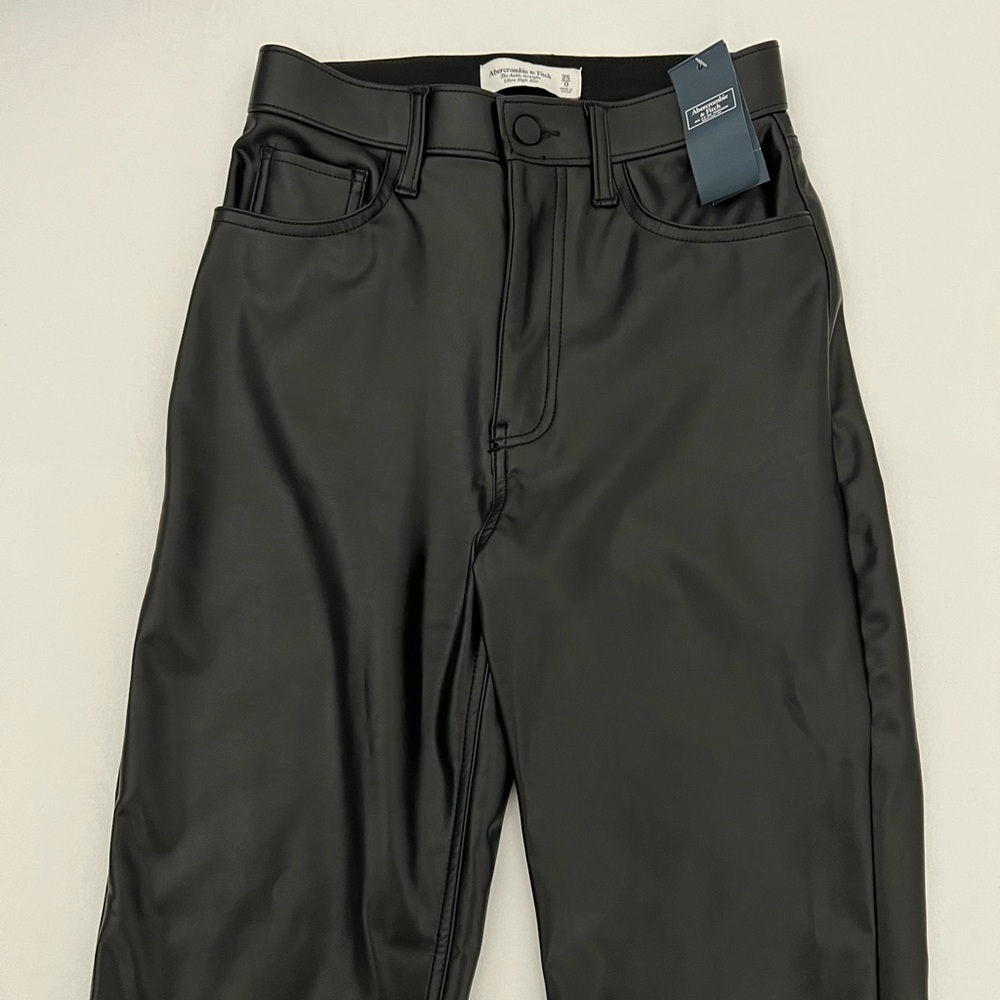Abercrombie & Fitch Black Vegan Leather The Ankle Straight Ultra High Rise Pants